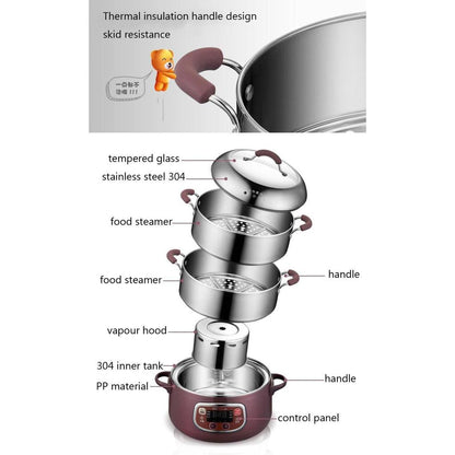 Electric 3-Tier Food Steamer 8L with Digital Timer by HitMyNeed