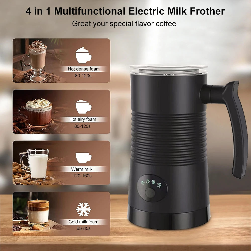Electric 4-in-1 Hot & Cold Milk Frother Foamer by HitMyNeed