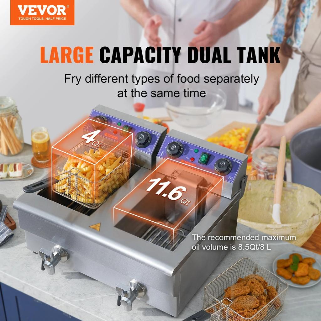 Electric Dual Tank 12L Commercial Countertop Fryer by HitMyNeed