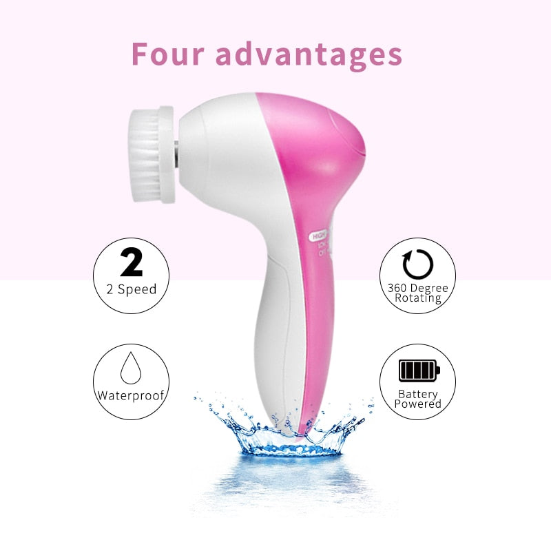 Electric Facial Cleansing Brush with 5 Attachments by HitMyNeed