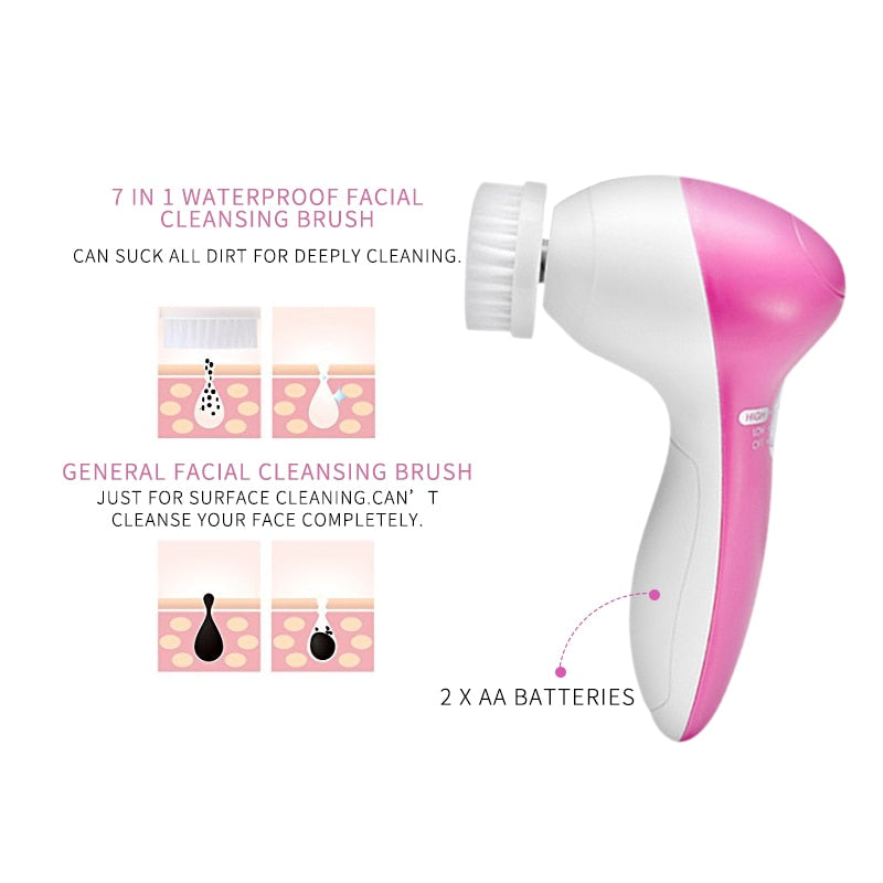 Electric Facial Cleansing Brush with 5 Attachments by HitMyNeed