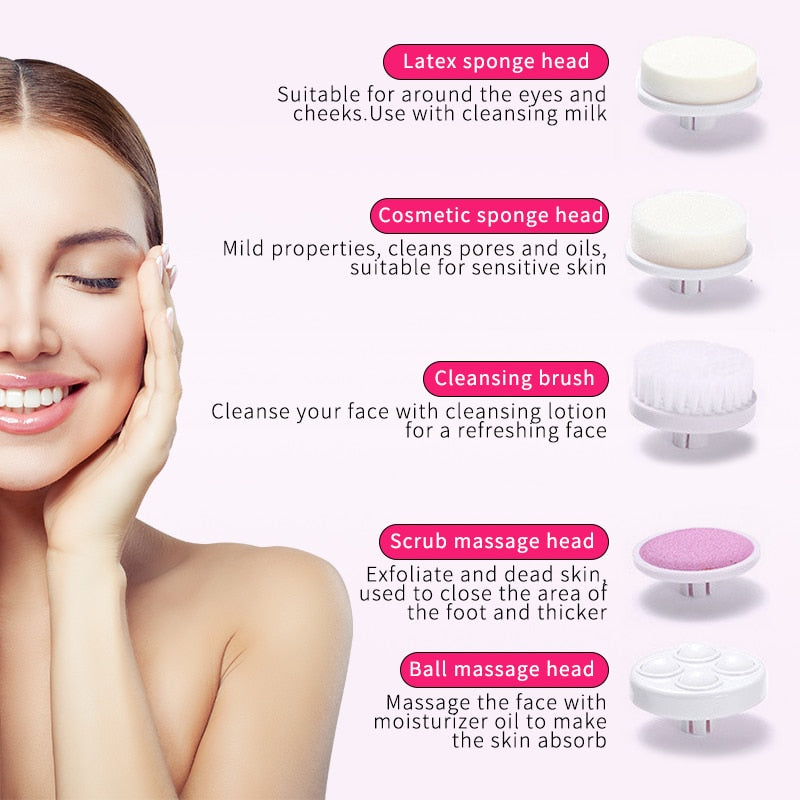 Electric Facial Cleansing Brush with 5 Attachments by HitMyNeed