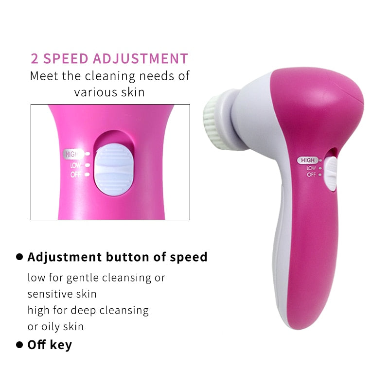 Electric Facial Cleansing Brush with 5 Attachments by HitMyNeed