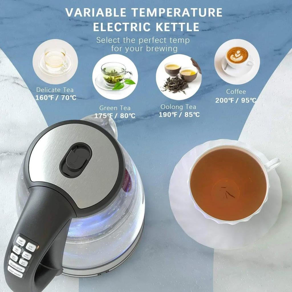 Electric Glass Kettle 2L with Temp Control & Keep Warm by HitMyNeed