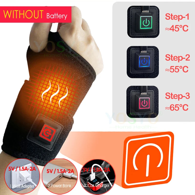 Electric Heated Adjustable Wrist Support Sleeve Black by HitMyNeed