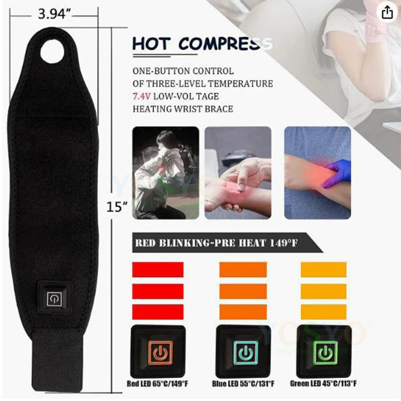 Electric Heated Adjustable Wrist Support Sleeve Black by HitMyNeed