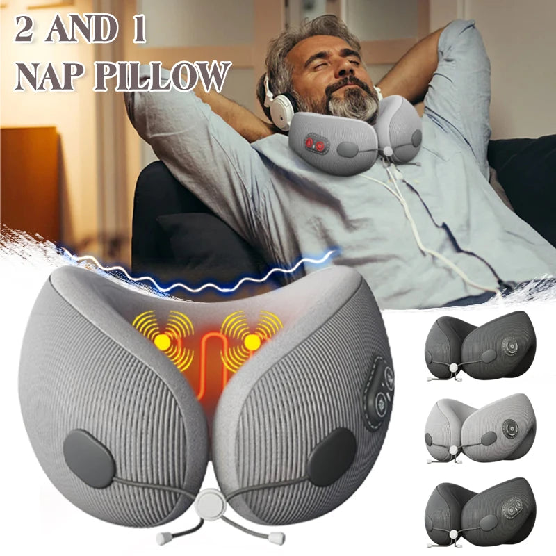 Electric Heated Neck Massager Memory Foam Travel Pillow by HitMyNeed