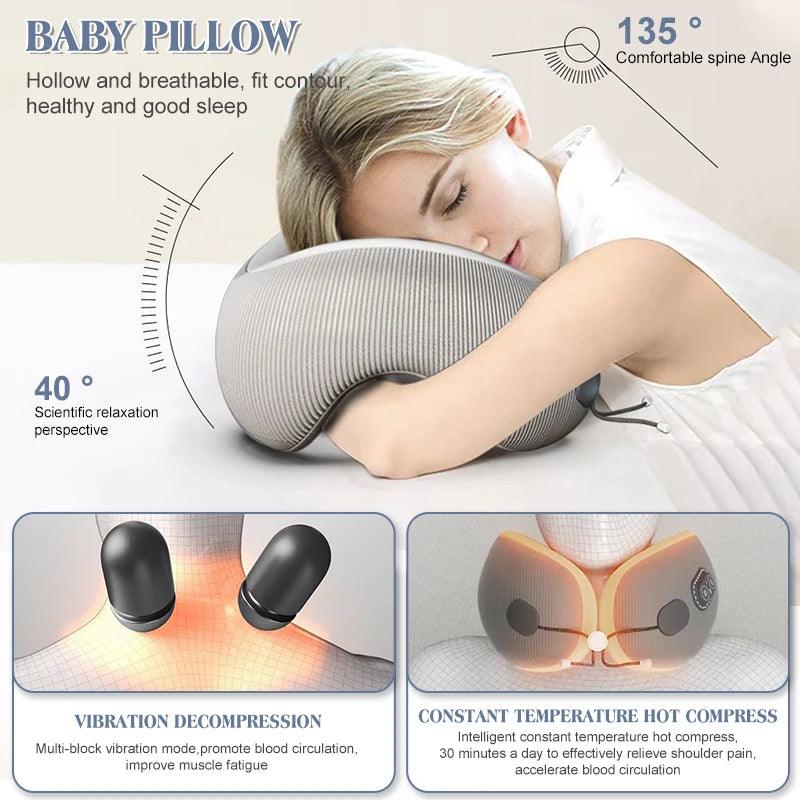 Electric Heated Neck Massager Memory Foam Travel Pillow by HitMyNeed