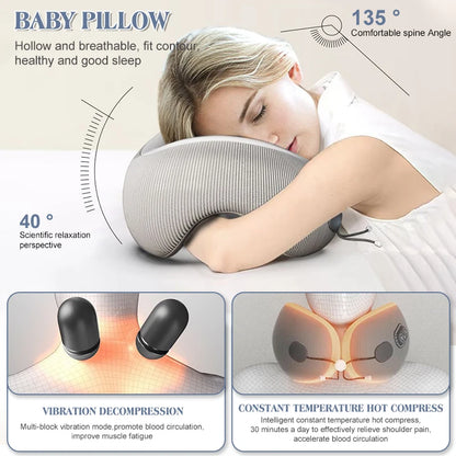 Electric Heated Neck Massager Memory Foam Travel Pillow by HitMyNeed