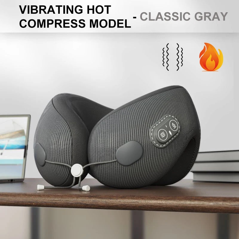 Electric Heated Neck Massager Memory Foam Travel Pillow black by HitMyNeed