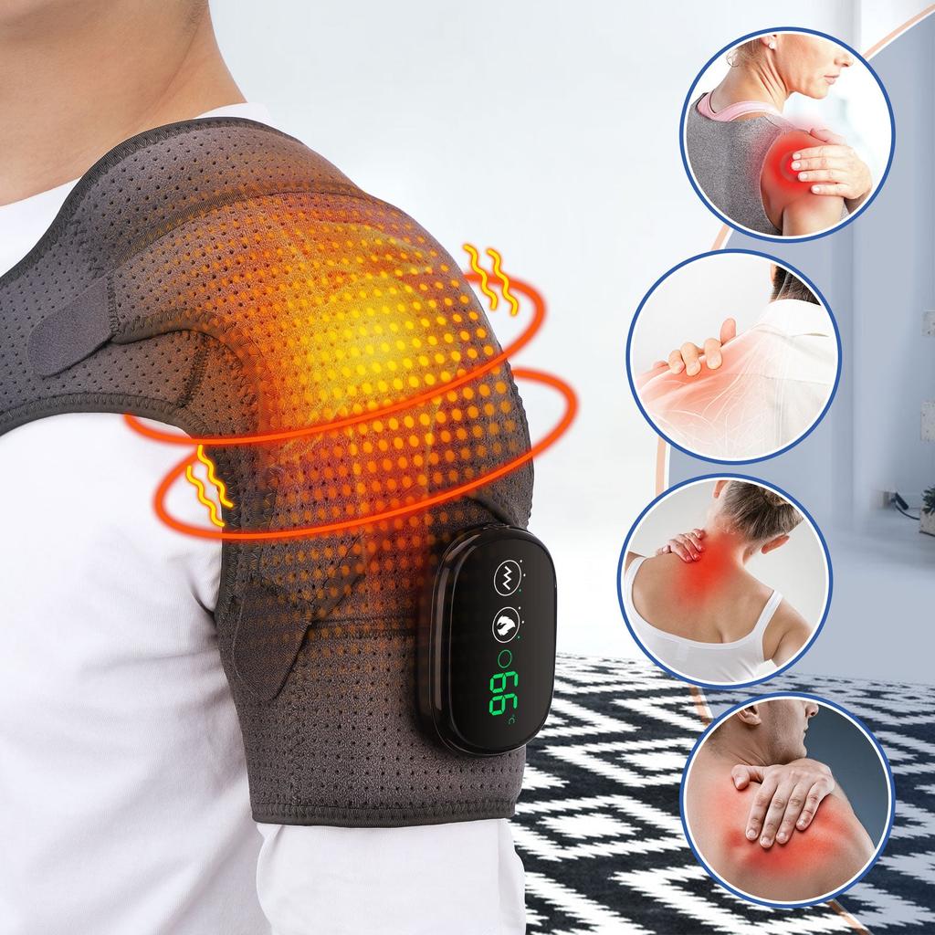 Electric Heated Shoulder Massager Brace with Vibration by HitMyNeed