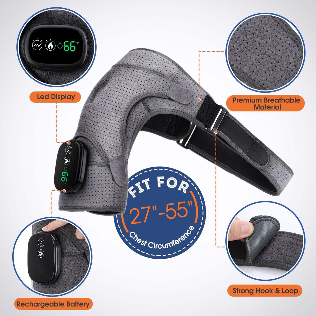 Electric Heated Shoulder Massager Brace with Vibration by HitMyNeed