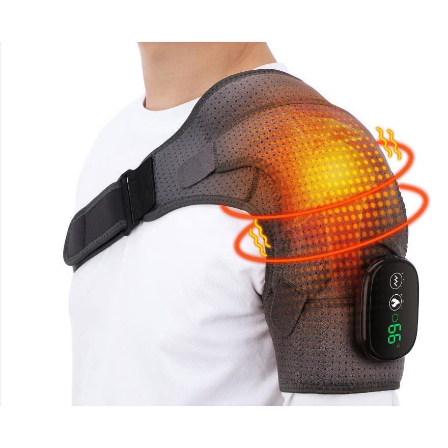 Electric Heated Shoulder Massager Brace with Vibration gray by HitMyNeed