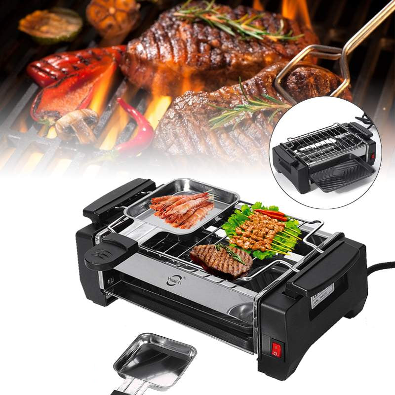 Electric Smokeless Grill with Dual Pans, 1000W by HitMyNeed