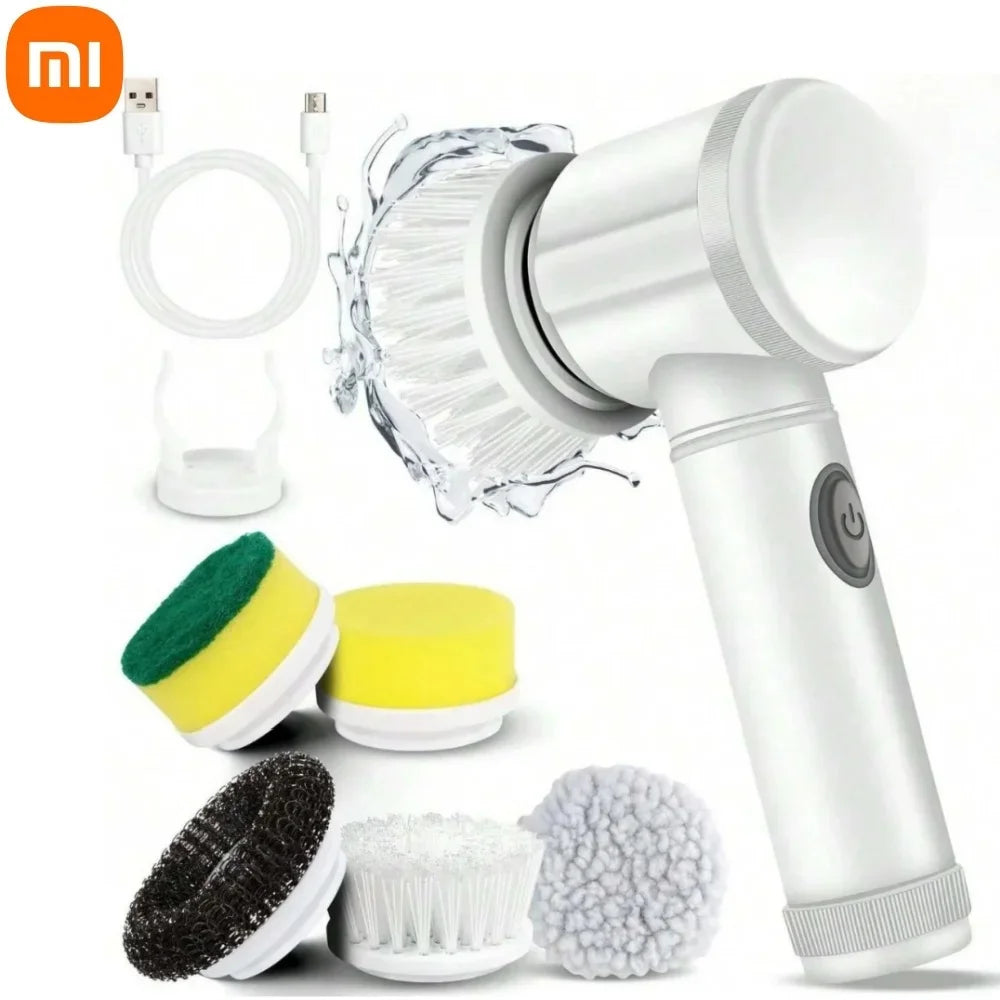 Electric Spin Scrubber with 5 Brush Heads white-7-pieces by HitMyNeed