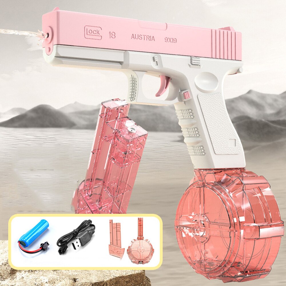 Electric Water Blaster Pistol with Tank for Kids styleb-pink by HitMyNeed