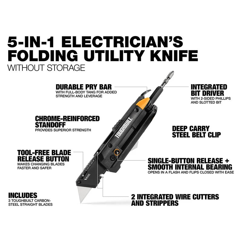 Electrician's 5-in-1 Folding Utility Knife & Bit Driver by HitMyNeed