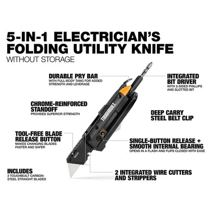 Electrician's 5-in-1 Folding Utility Knife & Bit Driver by HitMyNeed