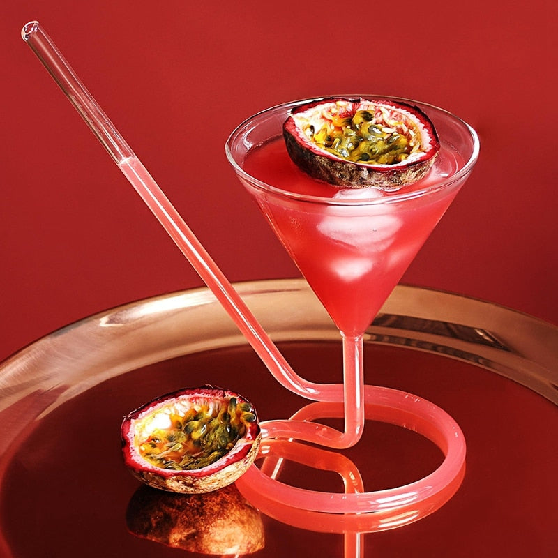Elegant Cocktail Glass with Built‑In Spiral Straw by HitMyNeed