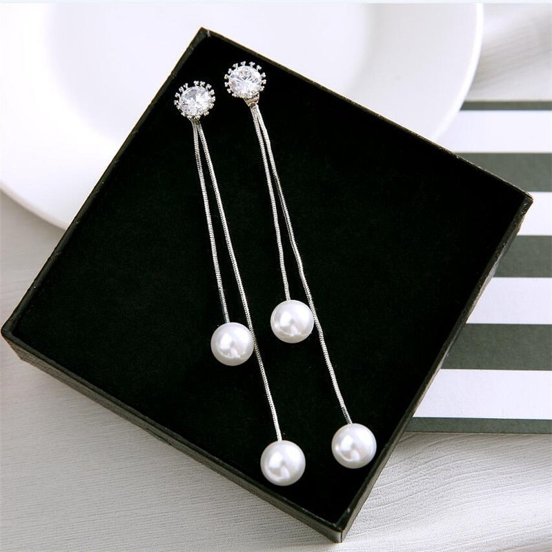 Elegant Convertible Pearl Dangle Stud Earrings by HitMyNeed