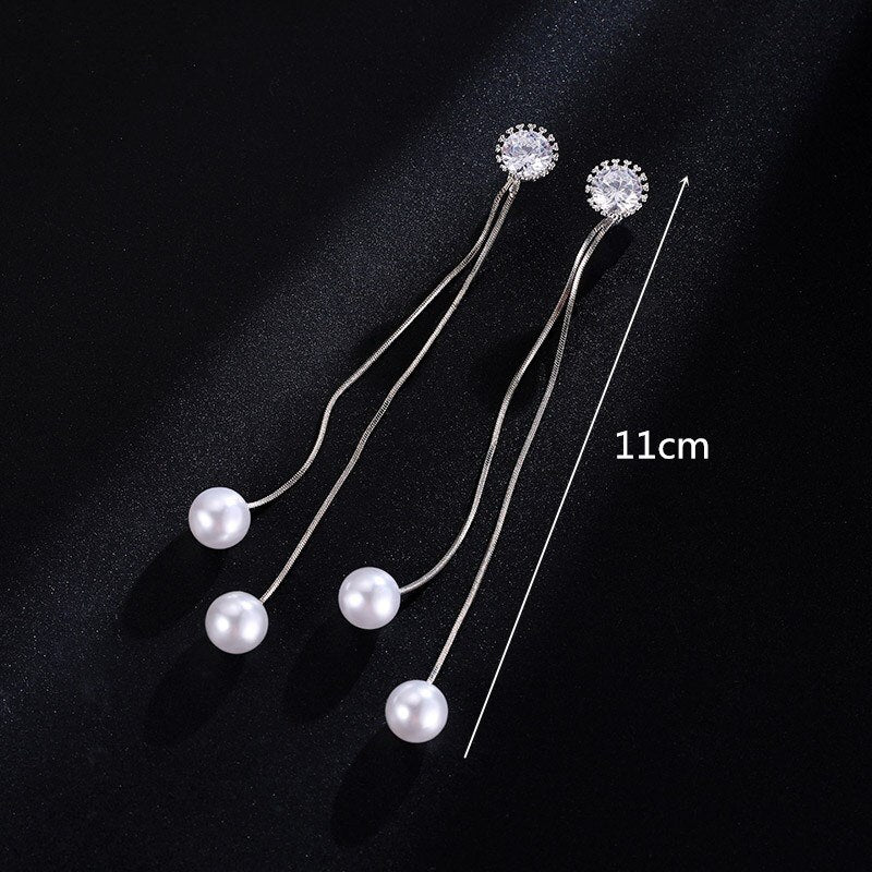 Elegant Convertible Pearl Dangle Stud Earrings by HitMyNeed