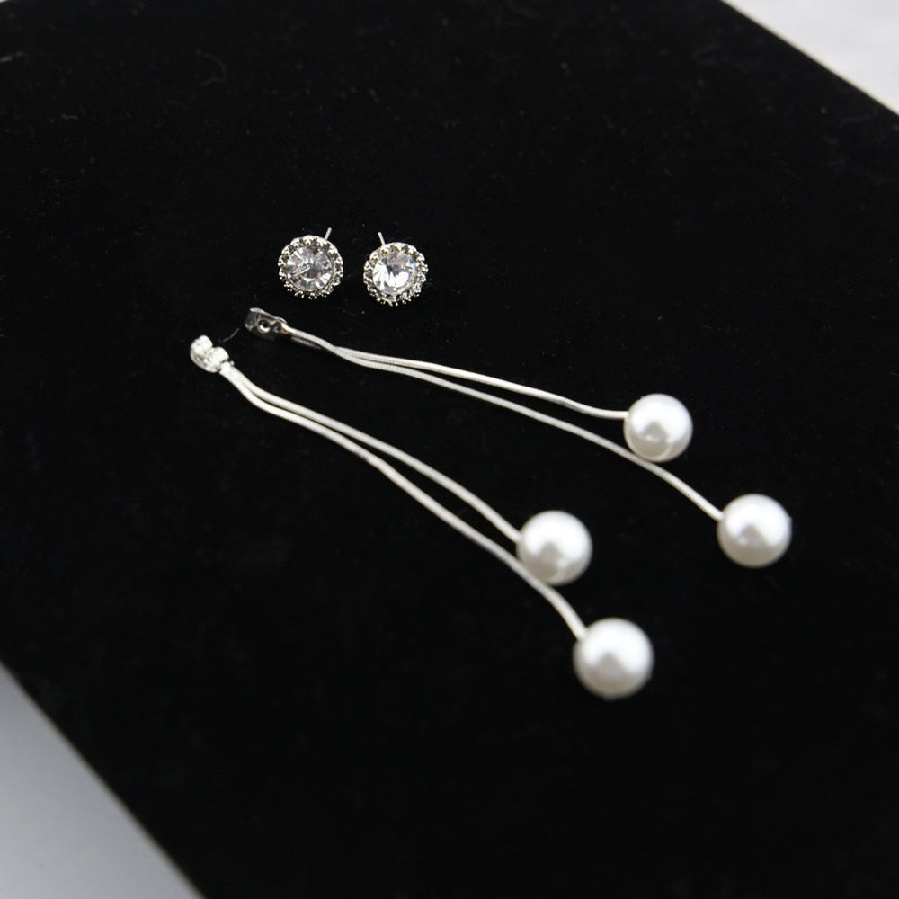 Elegant Convertible Pearl Dangle Stud Earrings by HitMyNeed