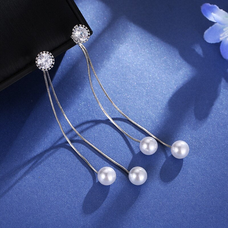 Elegant Convertible Pearl Dangle Stud Earrings by HitMyNeed