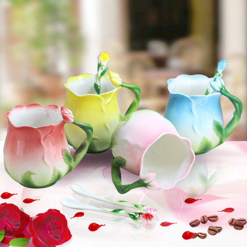 Elegant Flower Tea Cup with Matching Spoon by HitMyNeed