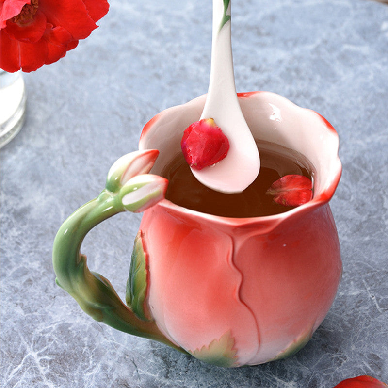 Elegant Flower Tea Cup with Matching Spoon by HitMyNeed