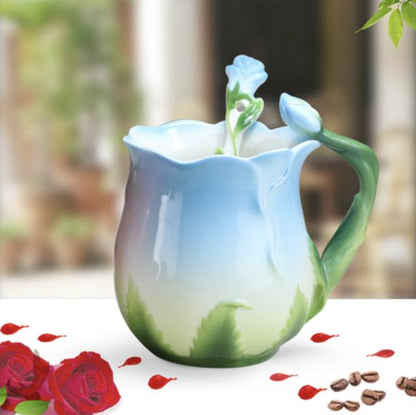 Elegant Flower Tea Cup with Matching Spoon blue by HitMyNeed