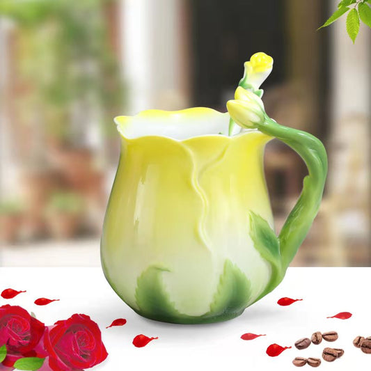 Elegant Flower Tea Cup with Matching Spoon yellow by HitMyNeed