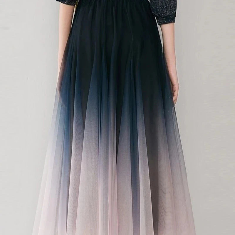 Elegant Gradient Tulle High Waist Pleated Midi Skirt by HitMyNeed