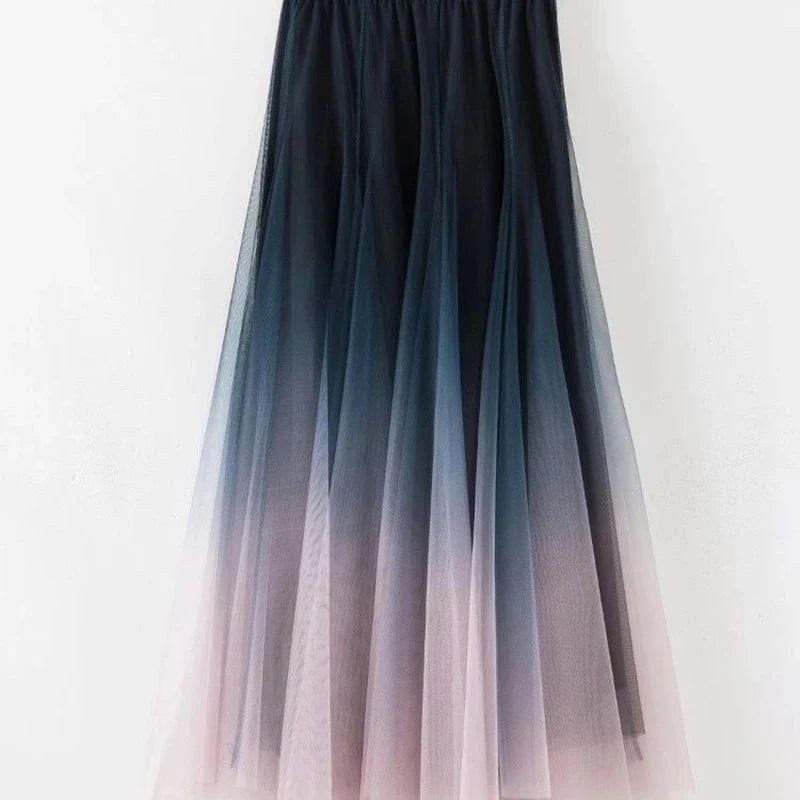 Elegant Gradient Tulle High Waist Pleated Midi Skirt by HitMyNeed