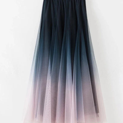 Elegant Gradient Tulle High Waist Pleated Midi Skirt by HitMyNeed