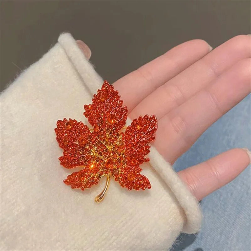 Elegant Maple Leaf Brooch with Rhinestones by HitMyNeed
