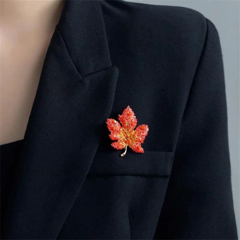 Elegant Maple Leaf Brooch with Rhinestones by HitMyNeed