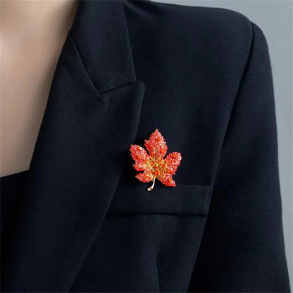 Elegant Maple Leaf Brooch with Rhinestones by HitMyNeed