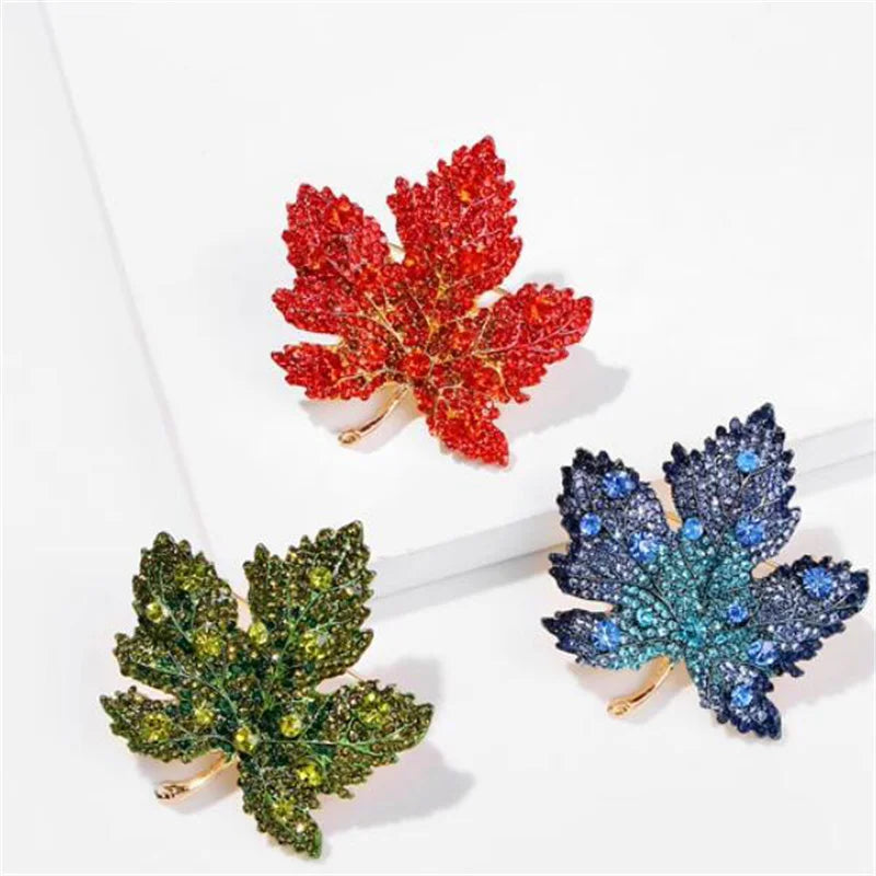 Elegant Maple Leaf Brooch with Rhinestones by HitMyNeed