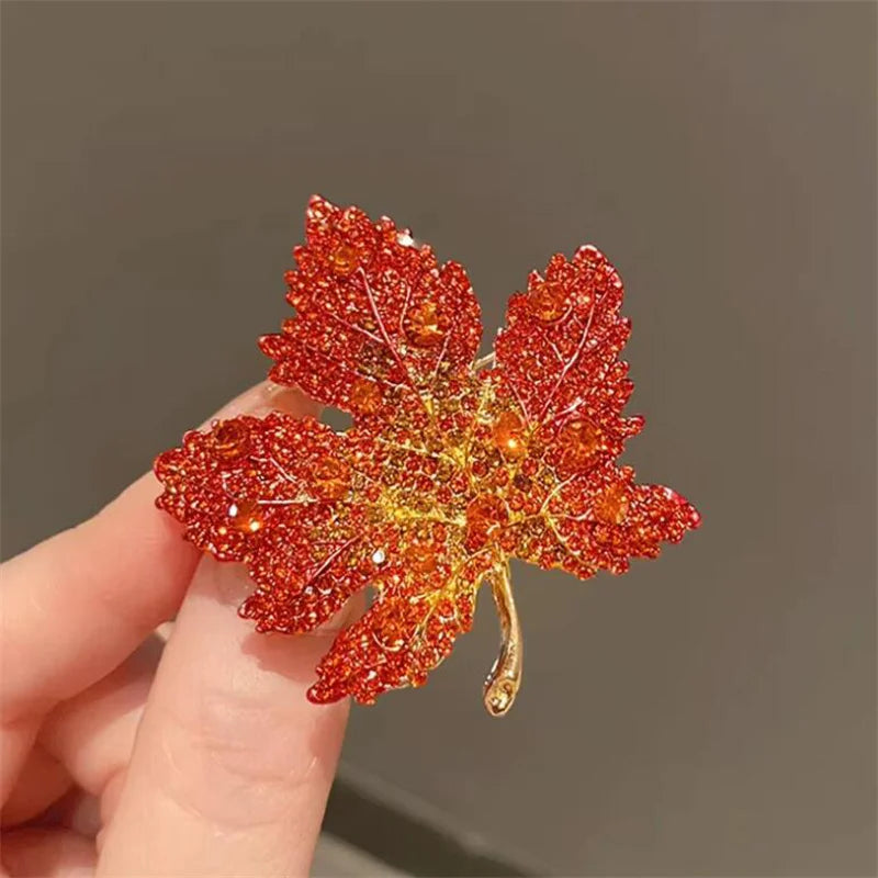 Elegant Maple Leaf Brooch with Rhinestones bc23y0125-1 by HitMyNeed
