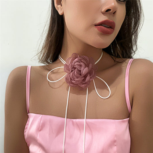Elegant Oversized Rose Mesh Choker Necklace purple-color by HitMyNeed