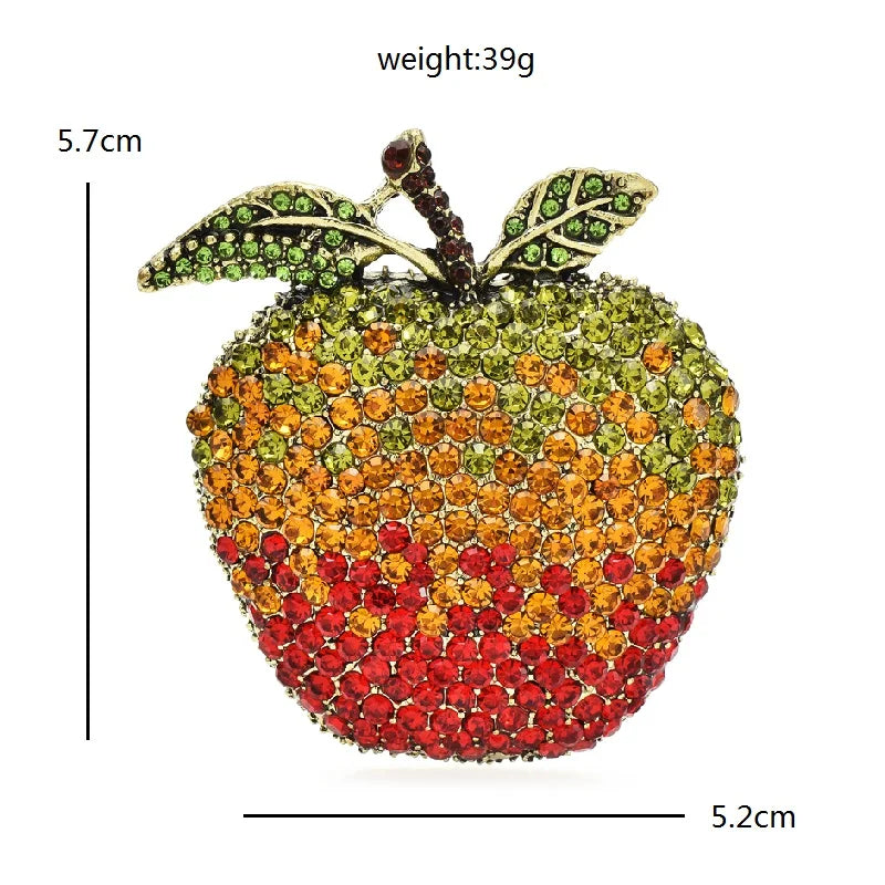 Elegant Rhinestone Apple Brooch Pin for Women by HitMyNeed