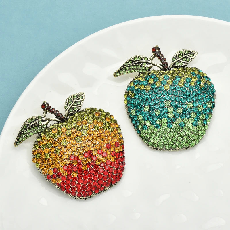 Elegant Rhinestone Apple Brooch Pin for Women by HitMyNeed