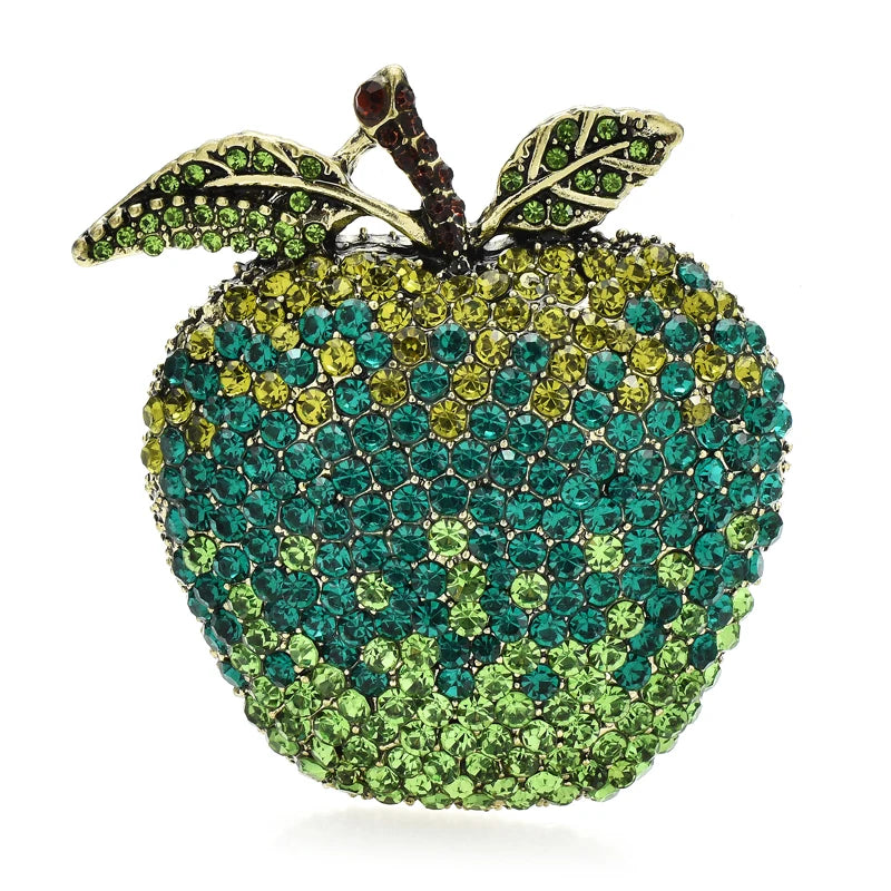 Elegant Rhinestone Apple Brooch Pin for Women green by HitMyNeed