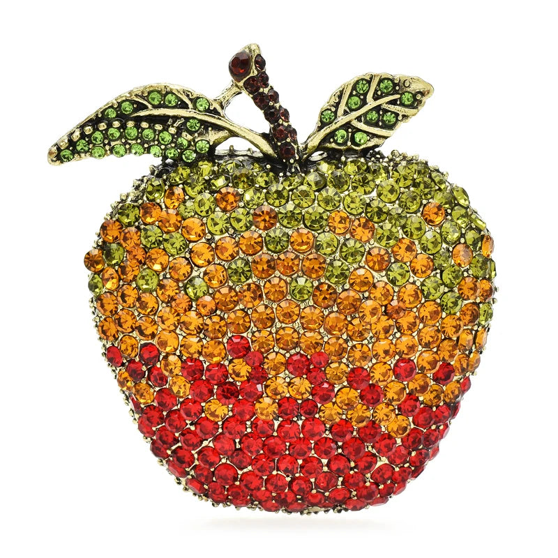 Elegant Rhinestone Apple Brooch Pin for Women red by HitMyNeed