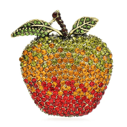 Elegant Rhinestone Apple Brooch Pin for Women red by HitMyNeed