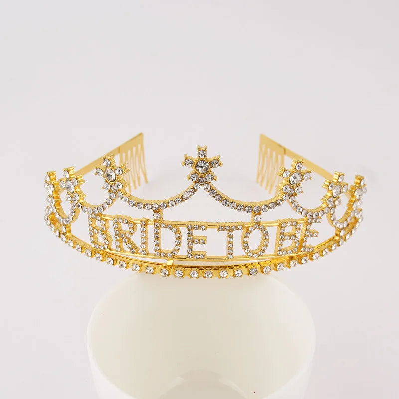 Elegant Rhinestone Bride To Be Tiara with Combs gold by HitMyNeed