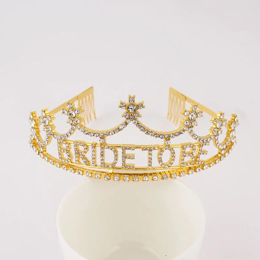 Elegant Rhinestone Bride To Be Tiara with Combs gold by HitMyNeed