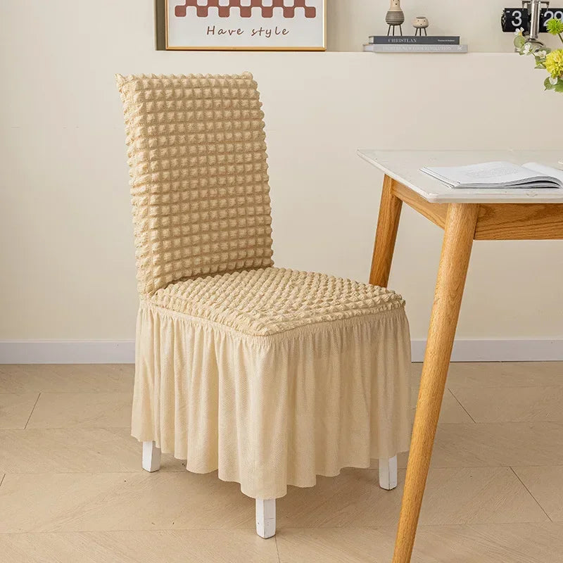 Elegant Skirted Chair Cover with Elastic Fit beige by HitMyNeed