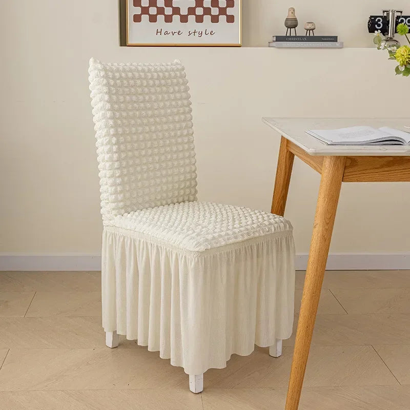 Elegant Skirted Chair Cover with Elastic Fit creamy-white by HitMyNeed