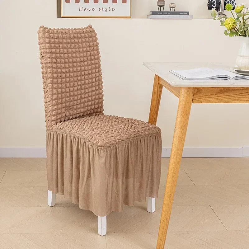 Elegant Skirted Chair Cover with Elastic Fit khaki by HitMyNeed